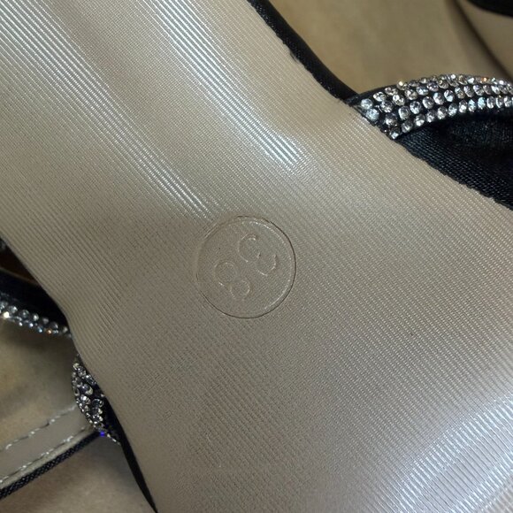 Hayixia Black Satin Rhinestone Bow Pointed Toe Ankle Strap Kitten Heels Sz. 7.5 - Picture 14 of 15